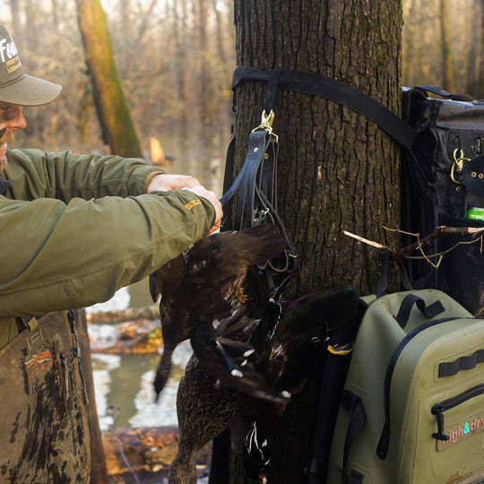 Black Leather Waterfowl Game Hangers in Timber